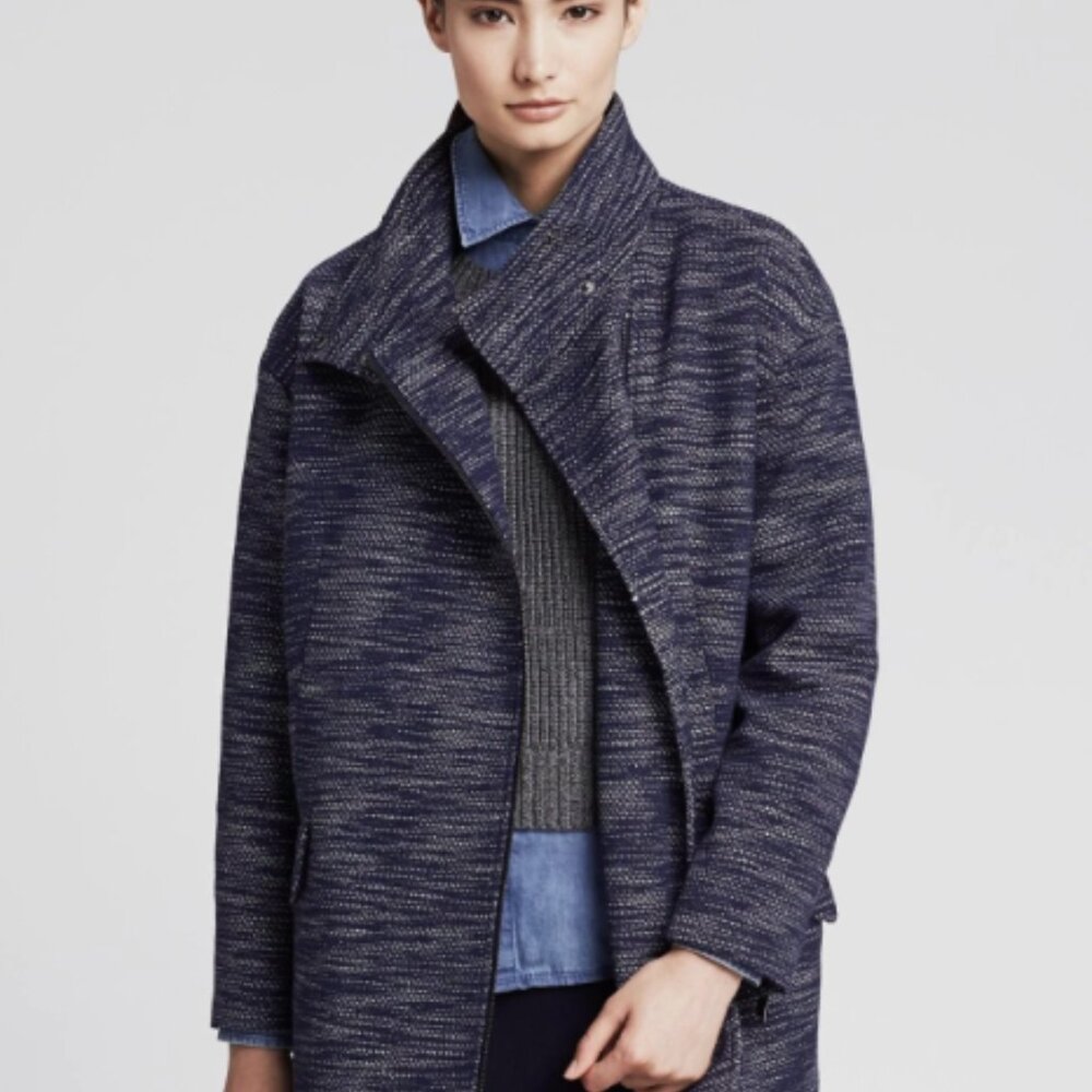 Banana Republic Womens Medium Textured Tweed Blue Cocoon Coat Jacket